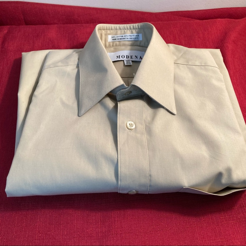 Modena Like New Men's Dress Shirt - Tan - Regular Fit 15 1/2 Neck (32/33)